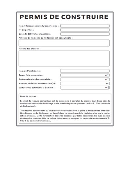 Modèle de panneau de chantier pour un permis de construire